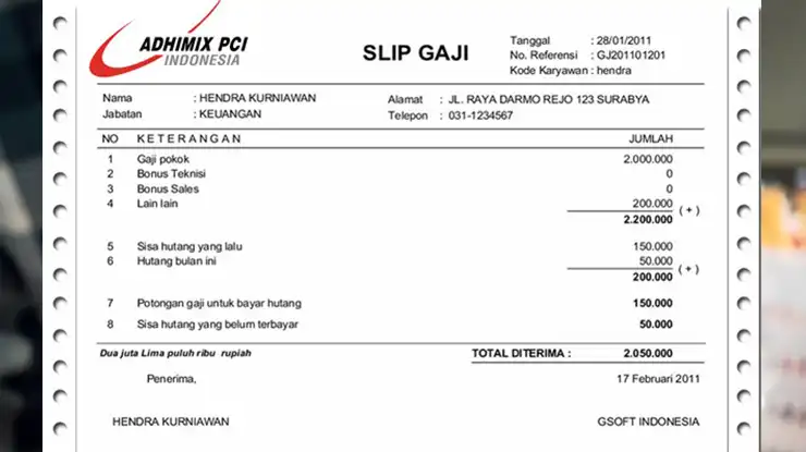 Contoh Slip Gaji PT Adhimix Precast Indonesia